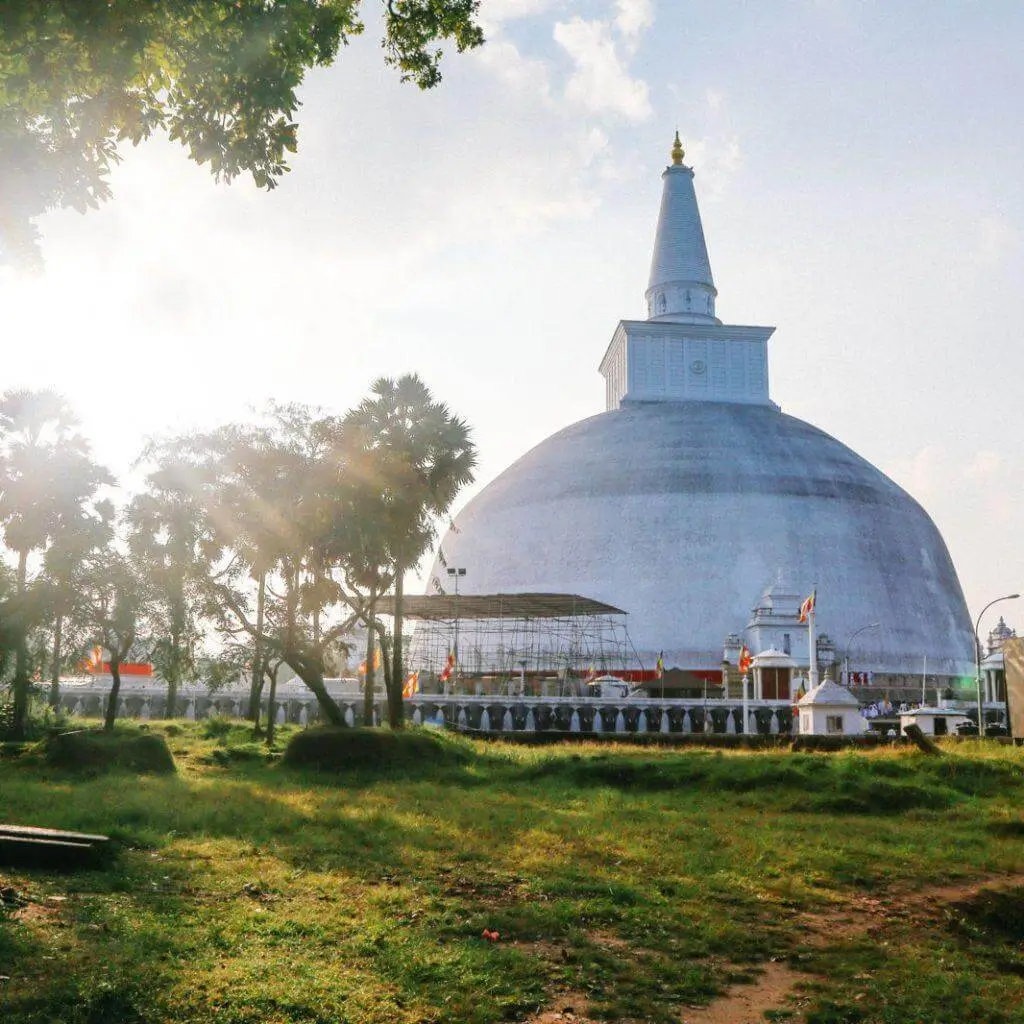 A white stupa at Anuradhapura in the low sun