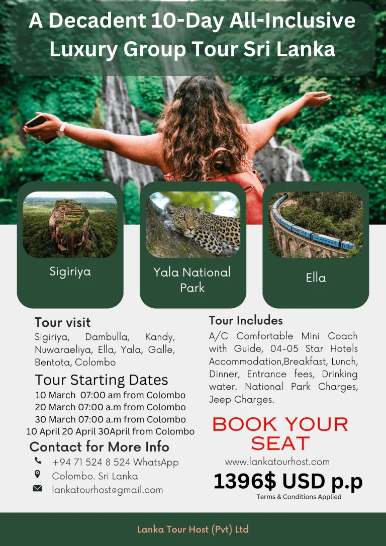 Poster for the 10-day all-inclusive luxury group tour of Sri Lanka