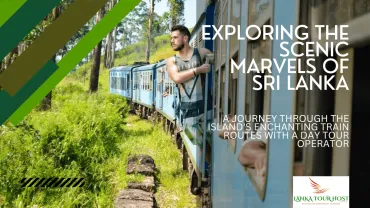 Exploring the scenic marvels of Sri Lanka: a traveller looks out of a train window beside a green hillside