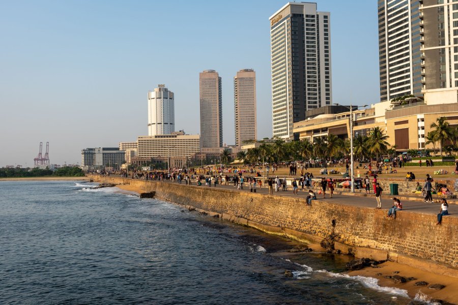 Galle Face promenade and the Colombo skyline by the sea
