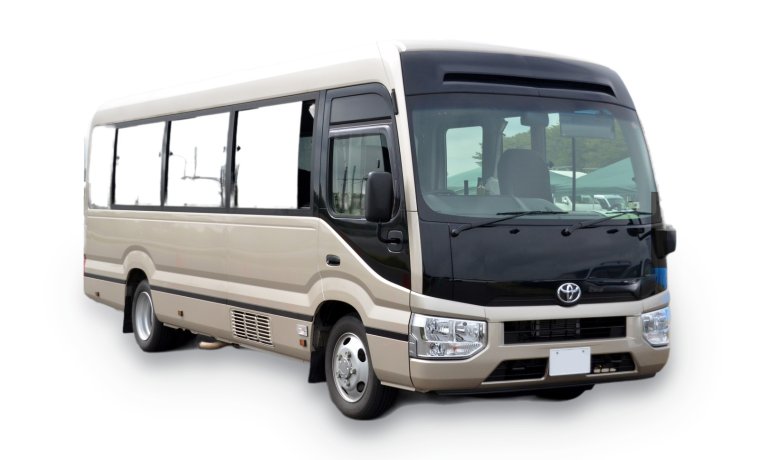 Toyota Coaster minibus, front view