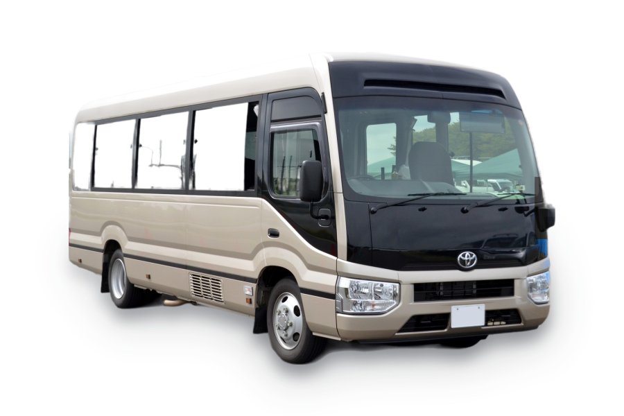 Toyota Coaster minibus, front view