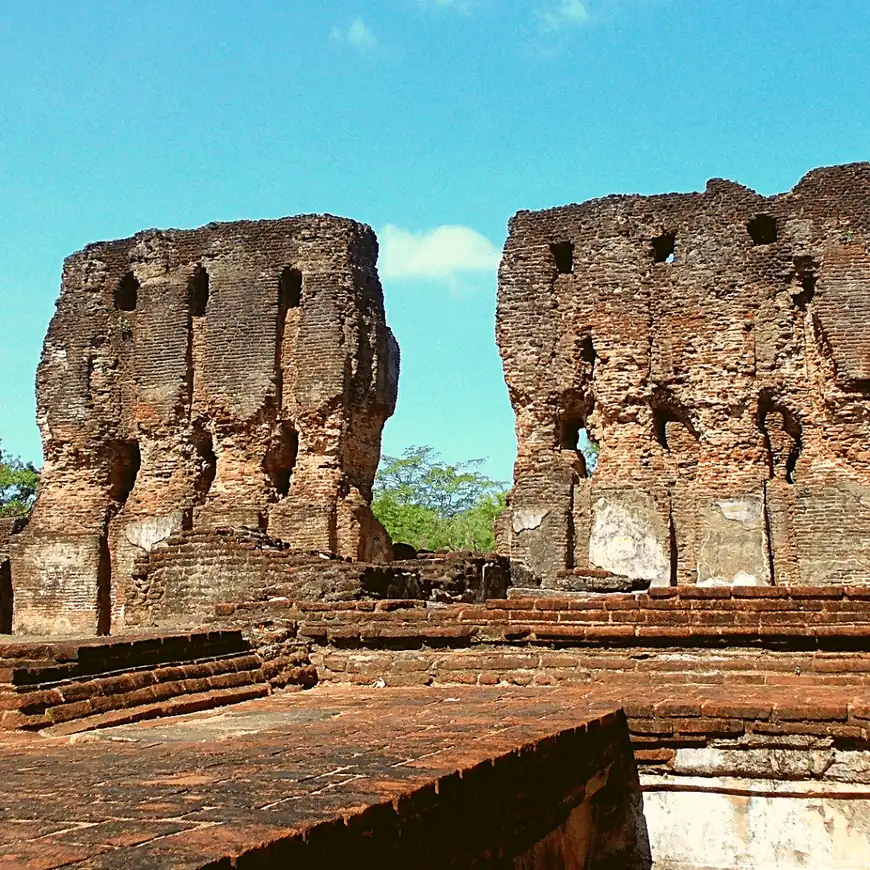 Ruined brick walls of an ancient palace at Polonnaruwa